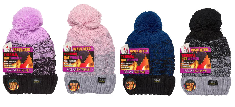 Ladies Polar Extreme Lined Cable Cuff Pom HAT