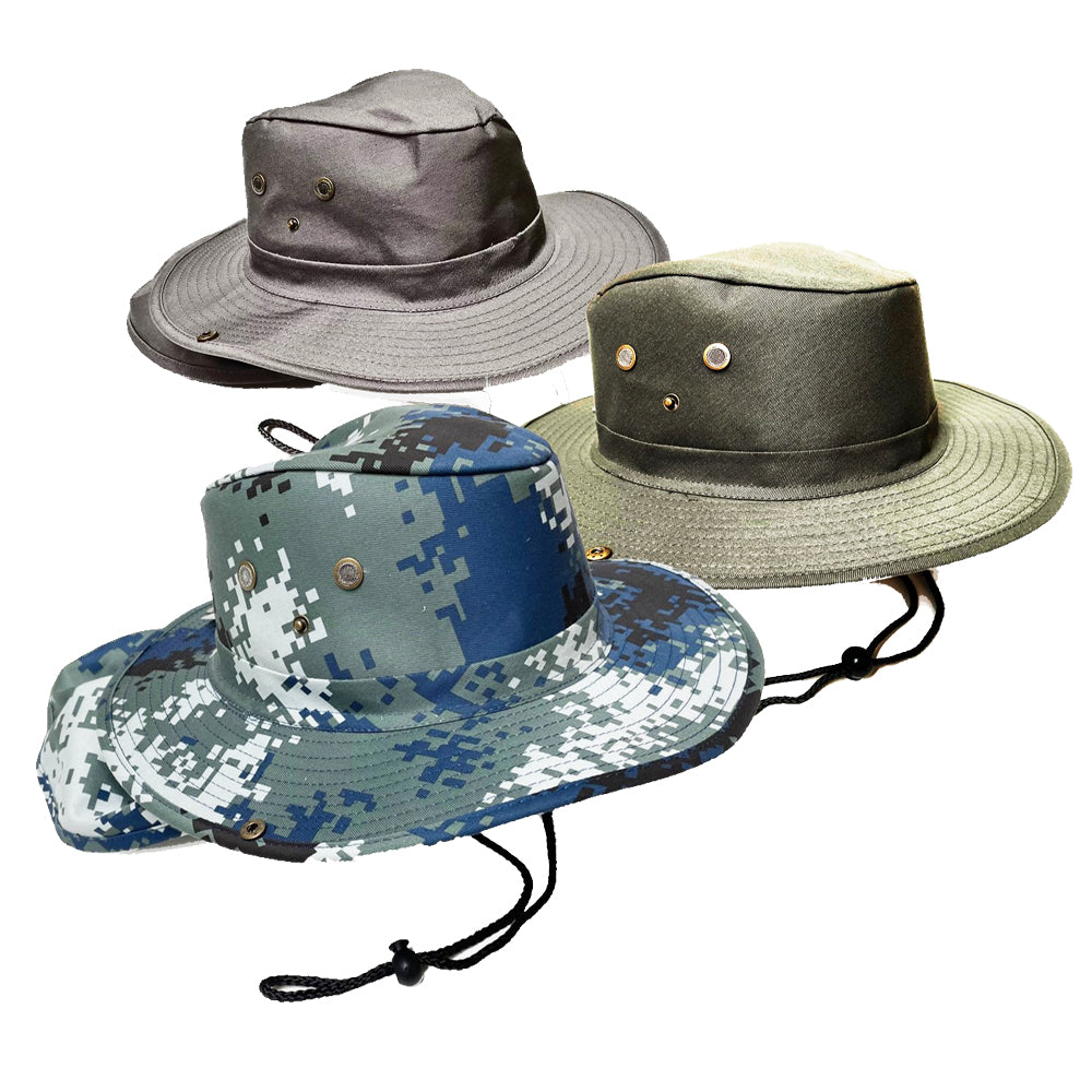 Beach Hats Adult Outdoor Out-Back Style with Neck Flap, Assorted Olive,  Grey, Blue Camo