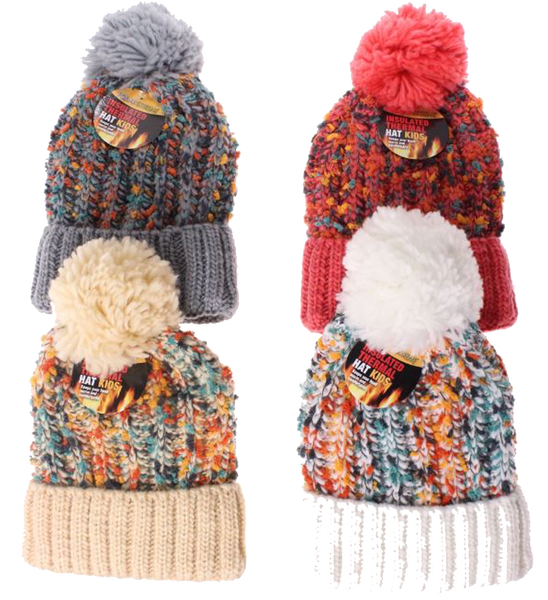 Winter-Hats Girls Fleece Lined Cable Solid Knit Cuff Pom Hat